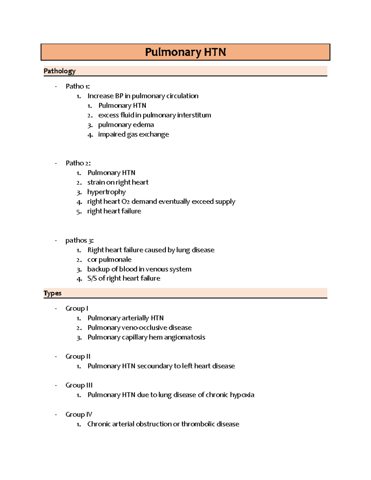 Notes PULM HTN Pulmonary HTN Pathology Patho 1 Increase BP in