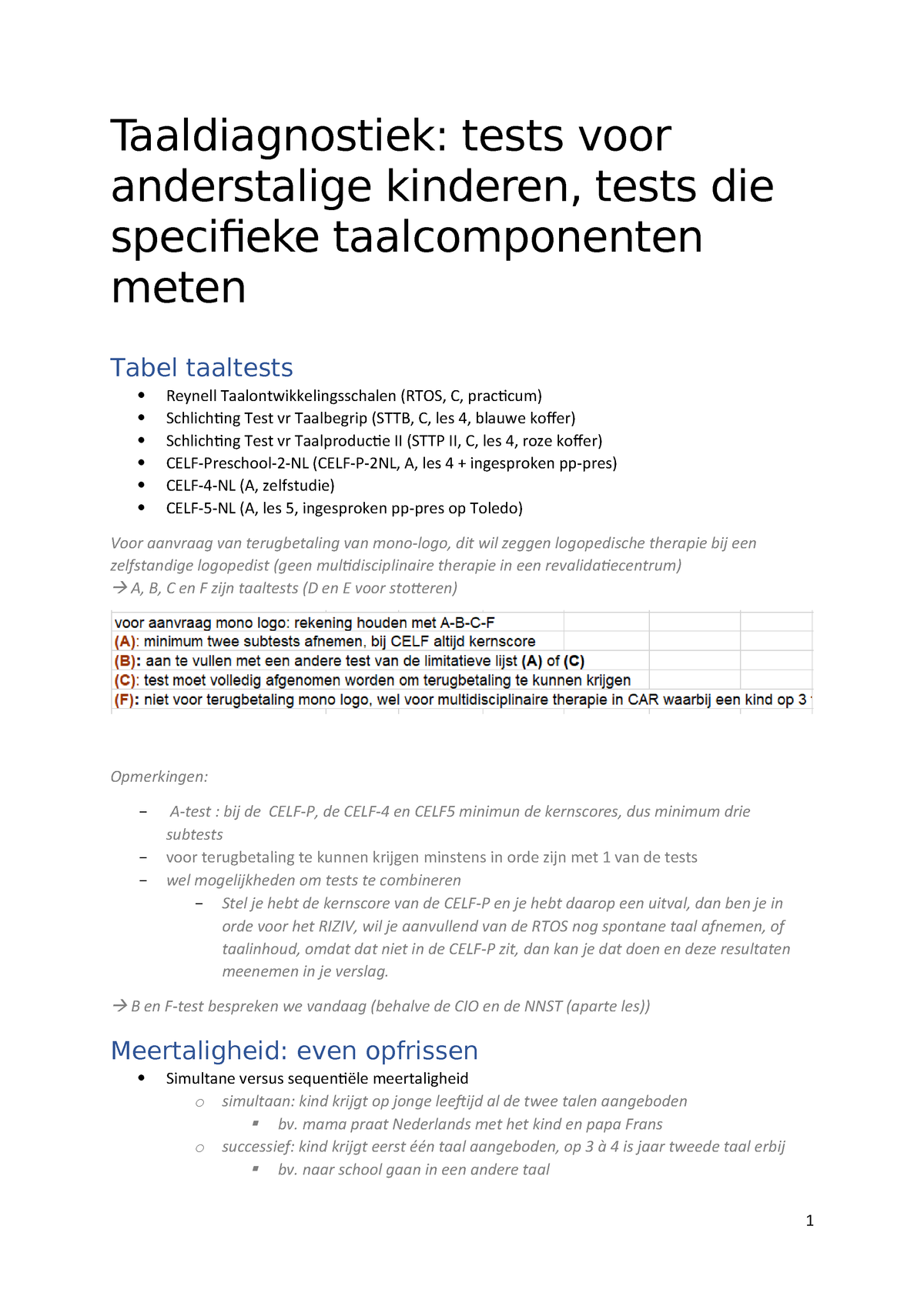 Tests Voor Anderstaligen En Specifieke Taalcomponenten Taaldiagnostiek Tests Studocu