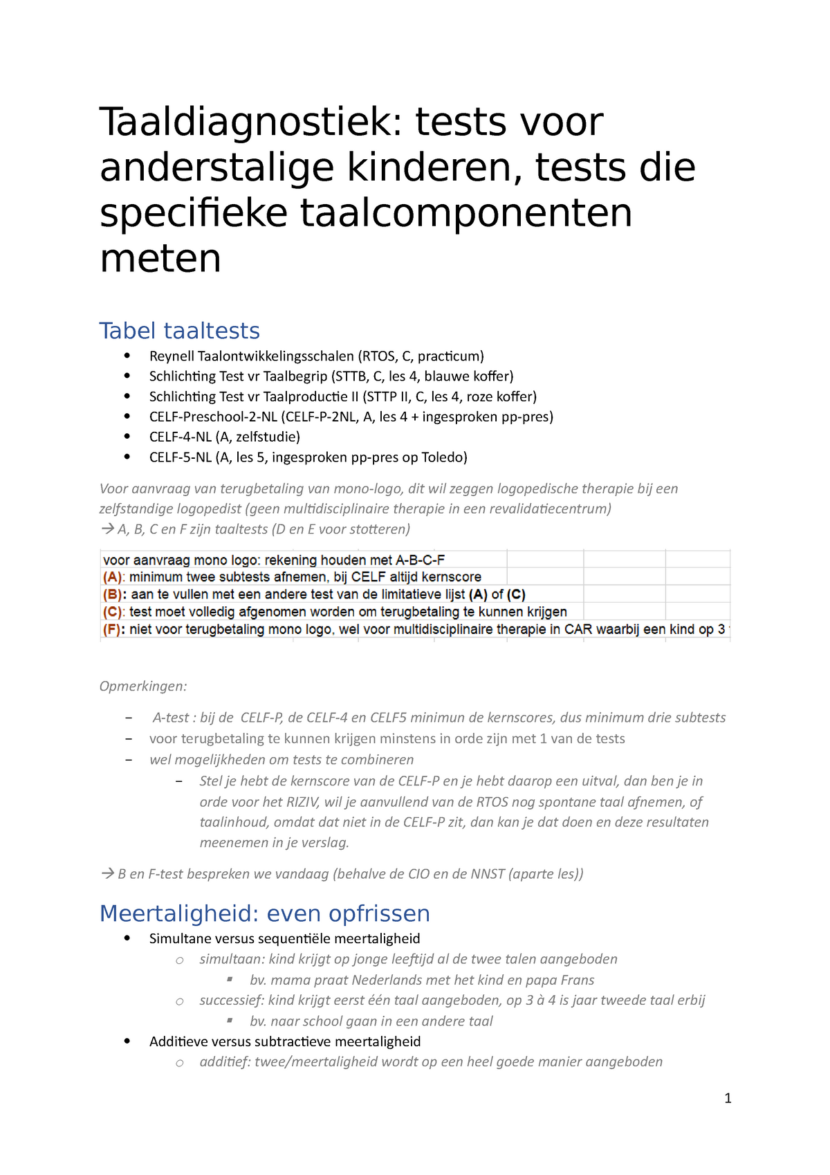 Tests Voor Anderstaligen En Specifieke Taalcomponenten Taaldiagnostiek Tests Studocu