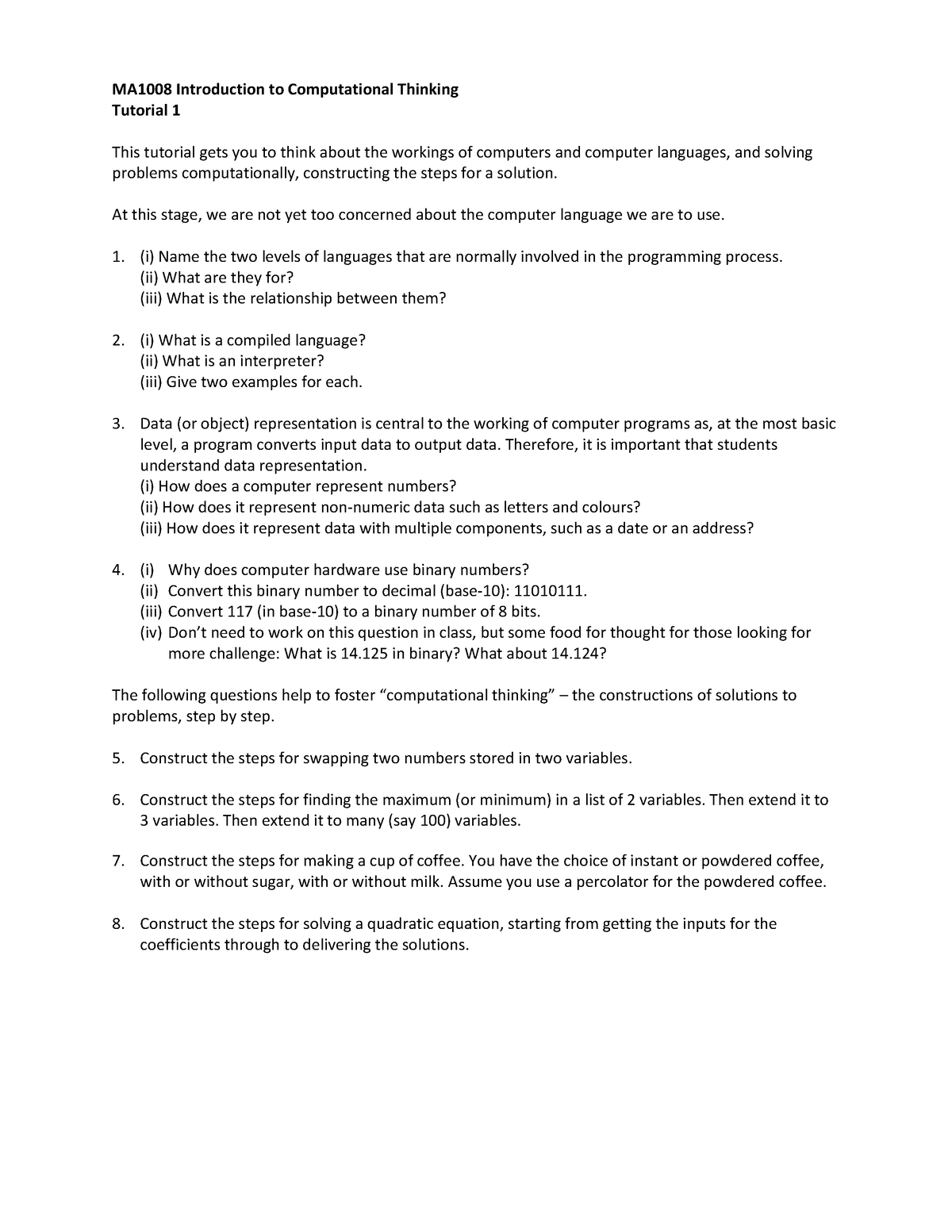 Week 2 Tutorial - Yesss - MA1008 Introduction To Computational Thinking ...