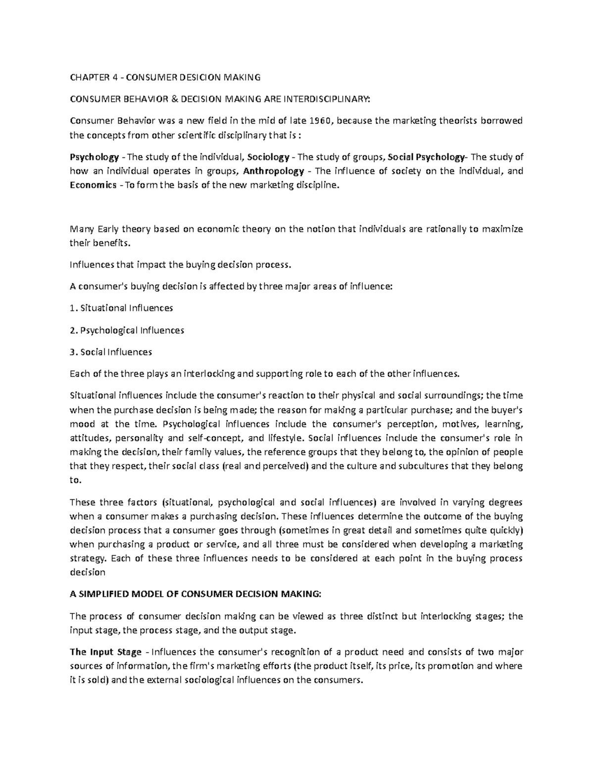 Chapter 4 Decision Making Process - CHAPTER 4 - CONSUMER DESICION ...