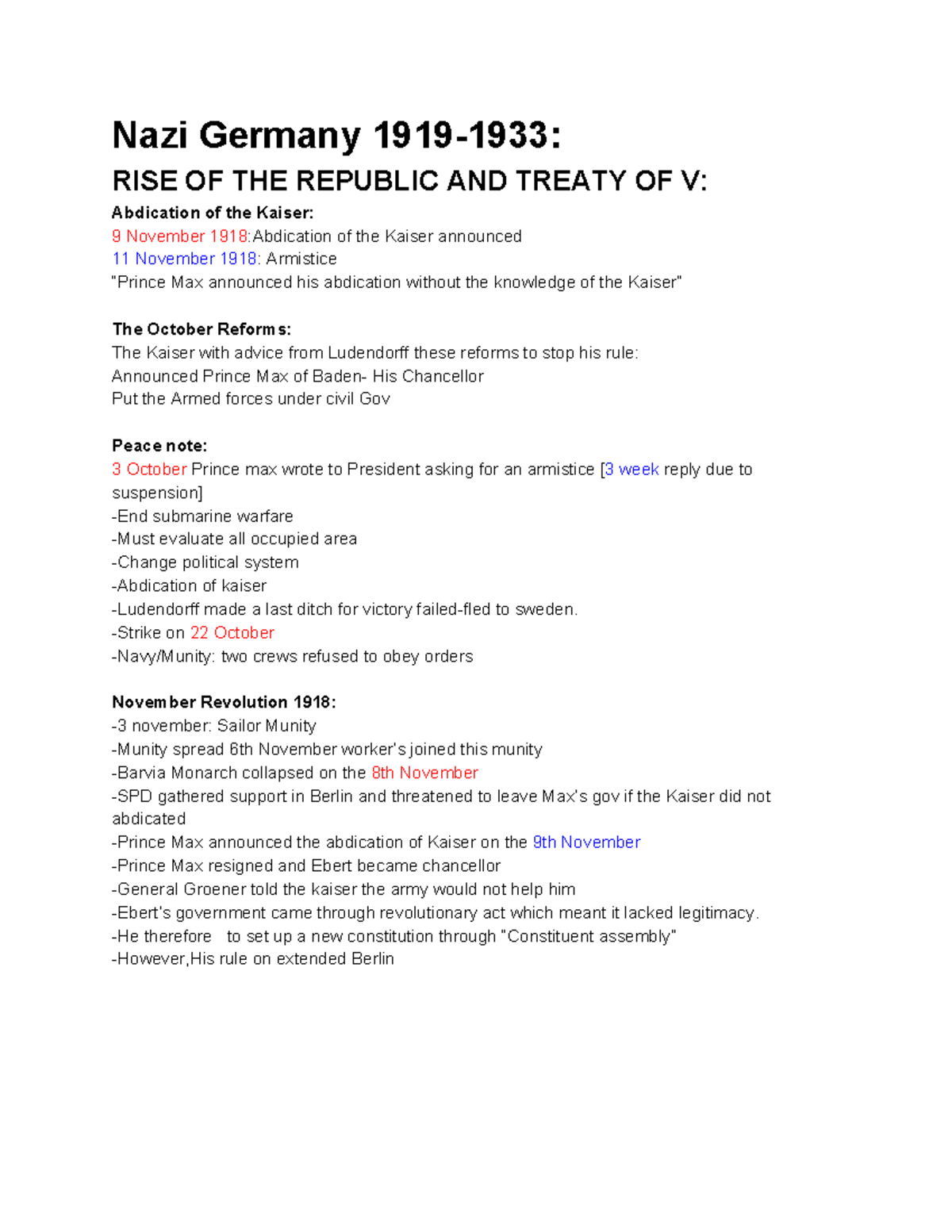 Nazism and Democracy Notes - Nazi Germany RISE OF THE REPUBLIC AND ...