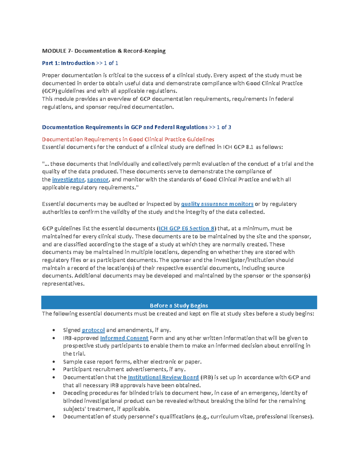 Documentation AND Record Keeping Good Clinical Practice Module 7 ...