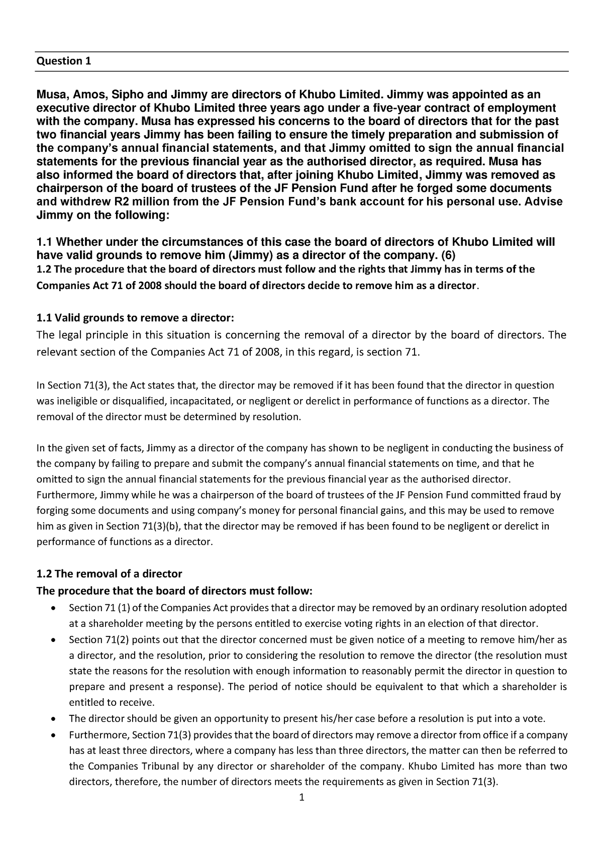 LML4806 Company law Exam question and answers - Question 1 Musa, Amos ...