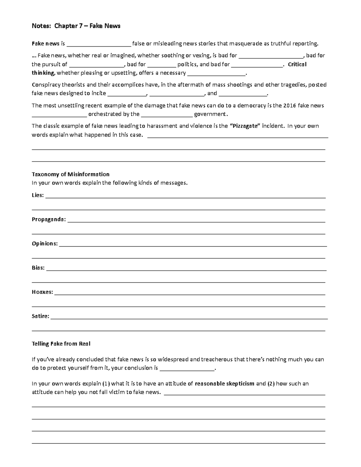 Chapter 7 Guided Reading Notes - Notes: Chapter 7 – Fake News Fake news ...
