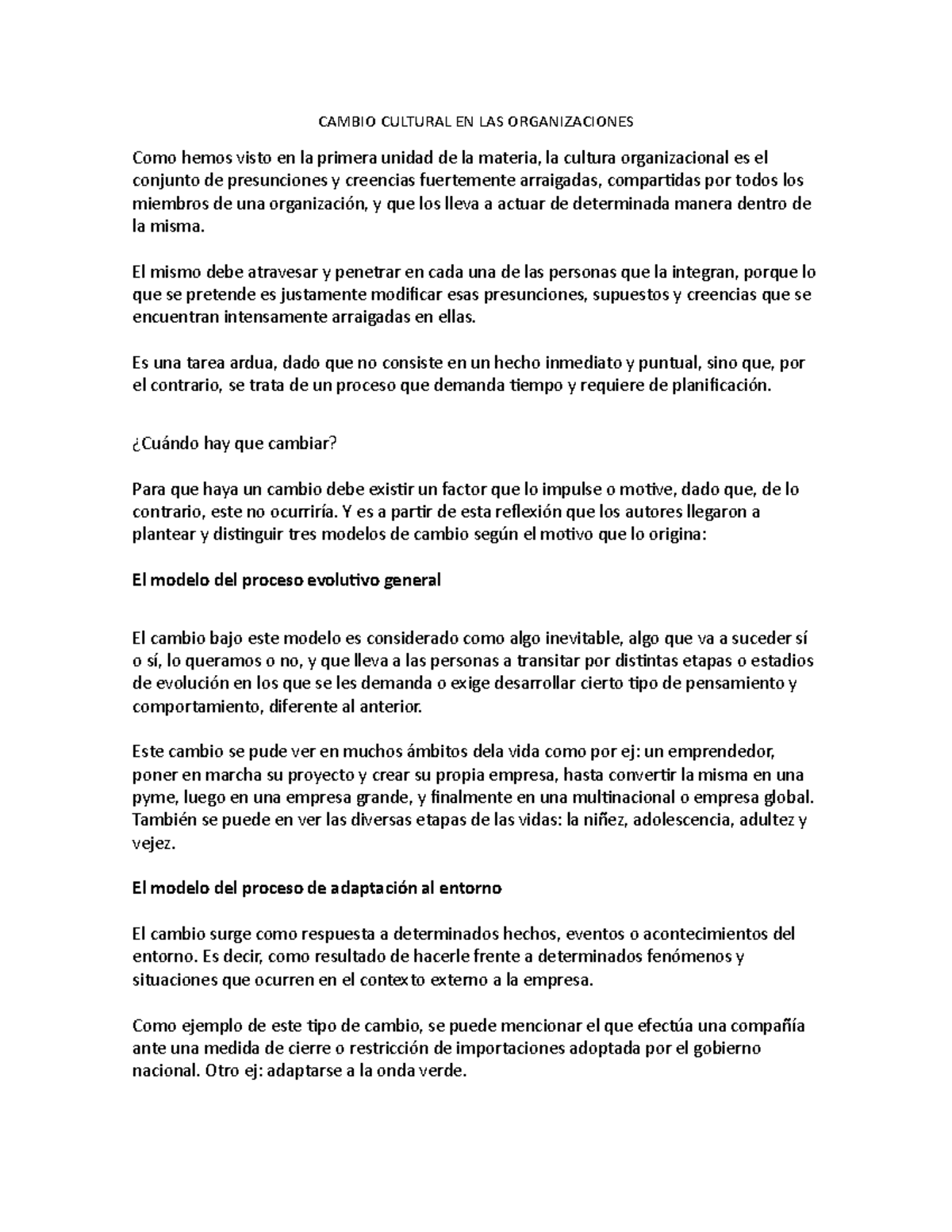 Cambio Cultural EN LAS Organizaciones - CAMBIO CULTURAL EN LAS ...