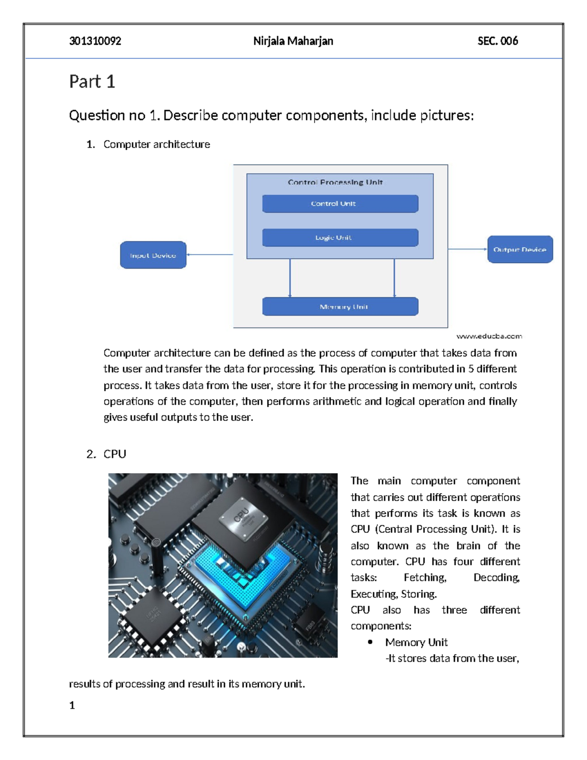 Lab 1 Software Enginering Fundamentals - Part 1 Question No 1. Describe ...