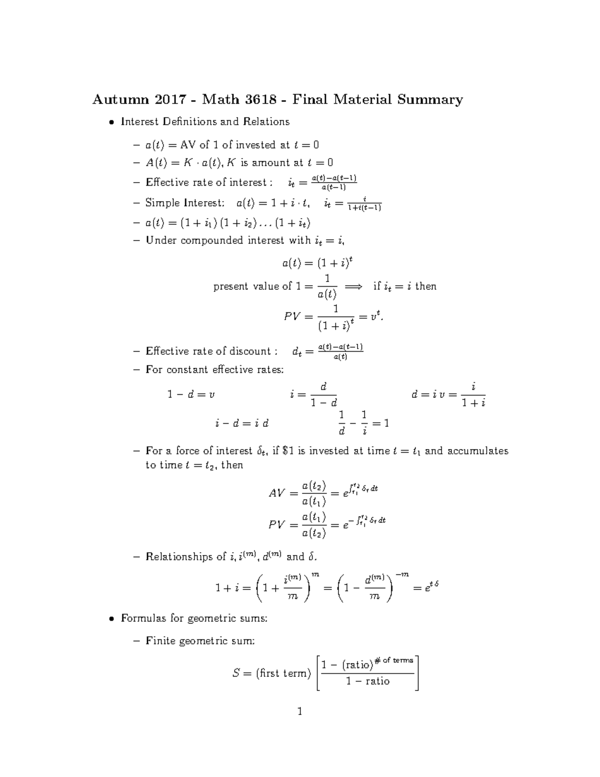 Summary final - Autumn 2017 - Math 3618 - Final Material Summary ...