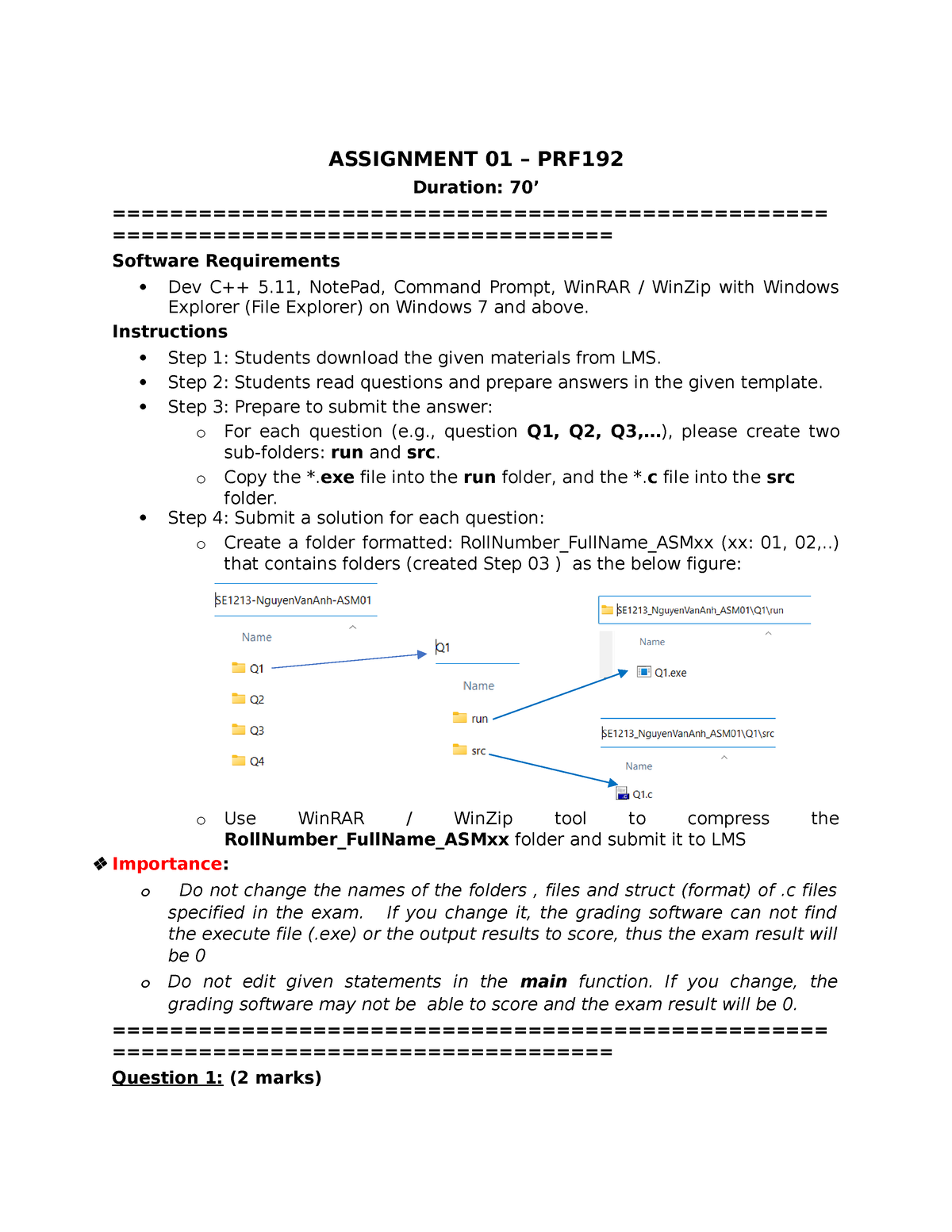 Assignment PRF192 - ... - ASSIGNMENT 01 – PRF Duration: 70