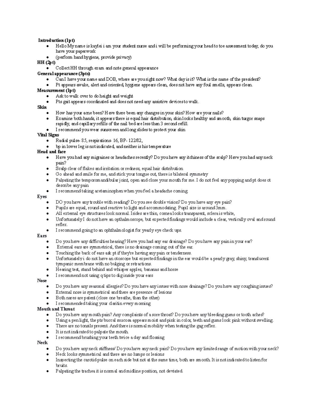 health assessment assignment