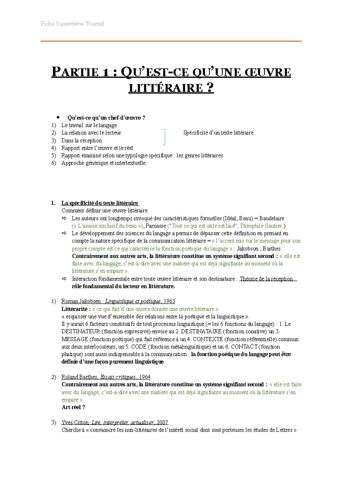 Litterature 150 Textes Theoriques Et Critiques Fiche : Littérature, 150 textes théoriques et critique ( Toursel,  Vassevière) - P ARTIE 1 : Q - Studocu