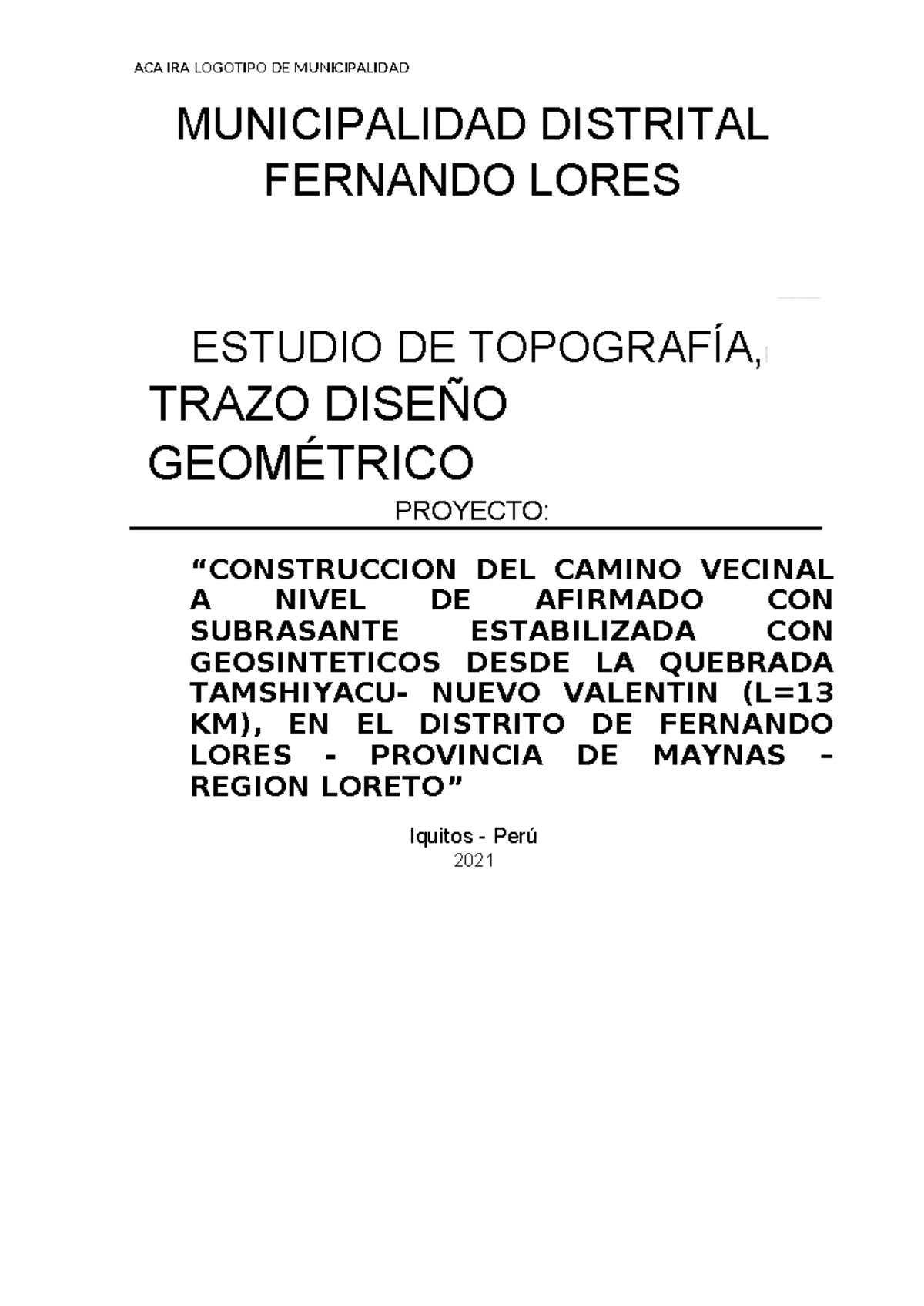 Estudio Topografico Tamshiyacu - MUNICIPALIDAD DISTRITAL FERNANDO LORES ...