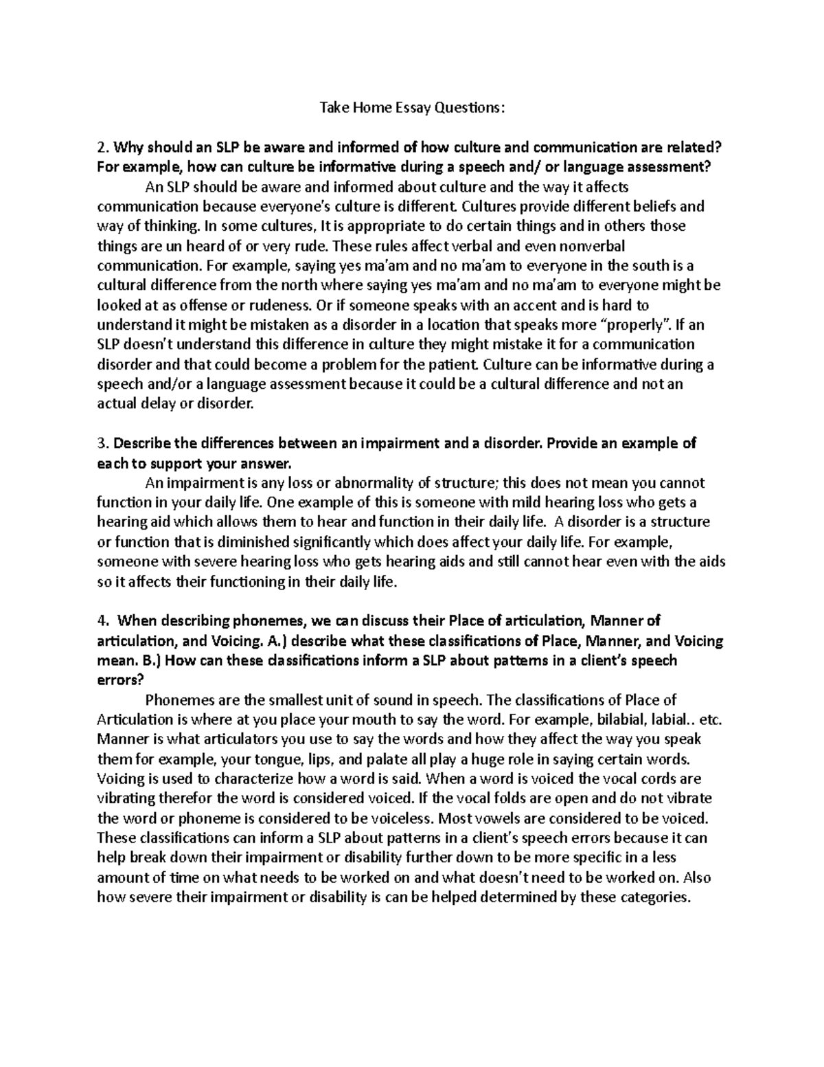 Take Home Essay Questions CODI 118 - Take Home Essay Questions: 2. Why ...