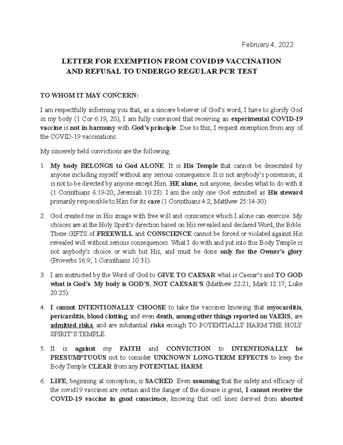 Letter-FOR- Exemption-FROM- Covid 19- Vaccination-AND- Repeated-RT-PCR ...