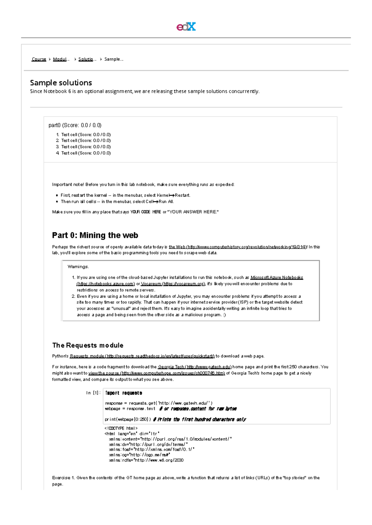 NB6 Sample solutions CSE6040x - Course Modul... Solutio... Sample ...