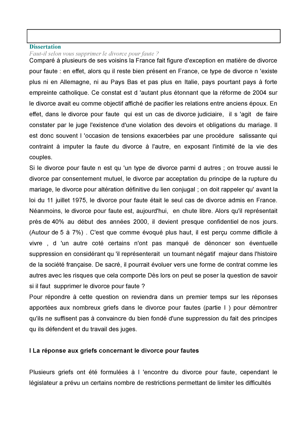 le divorce dissertation juridique