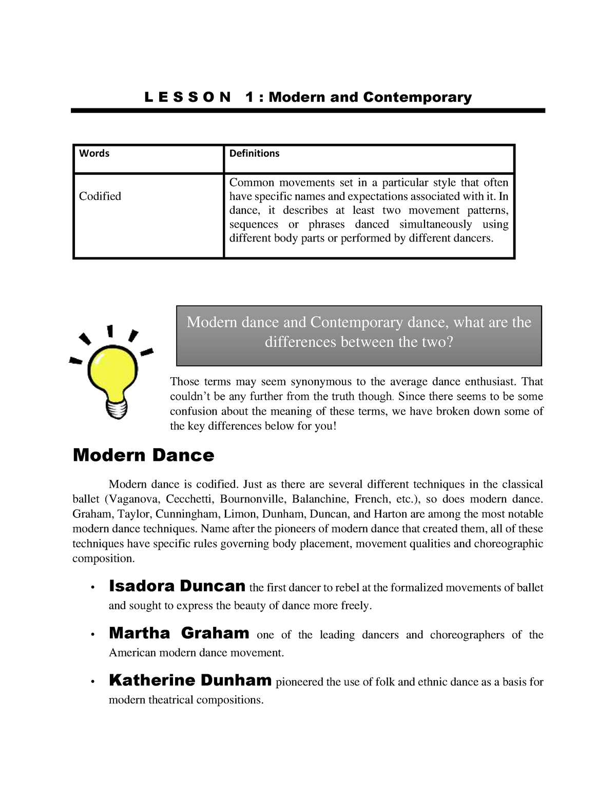 modern and contemporary dance essay