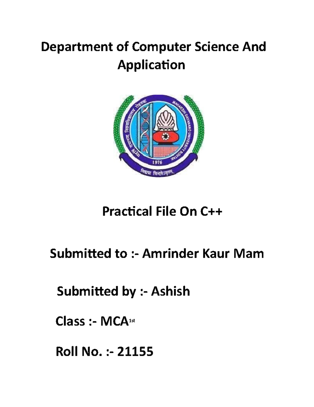 Computer Design and Architecture assignment front page - Department of ...