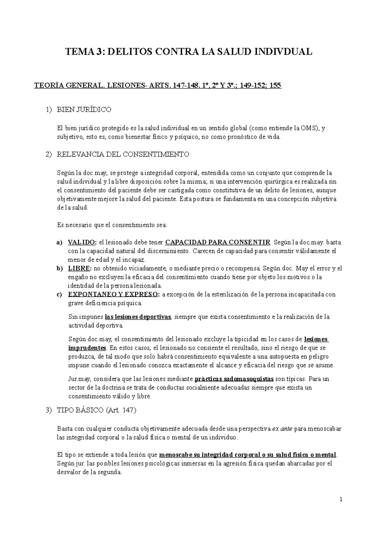 TEMA 3 - Temas perfectos. - TEMA 3: DELITOS CONTRA LA SALUD INDIVDUAL ...