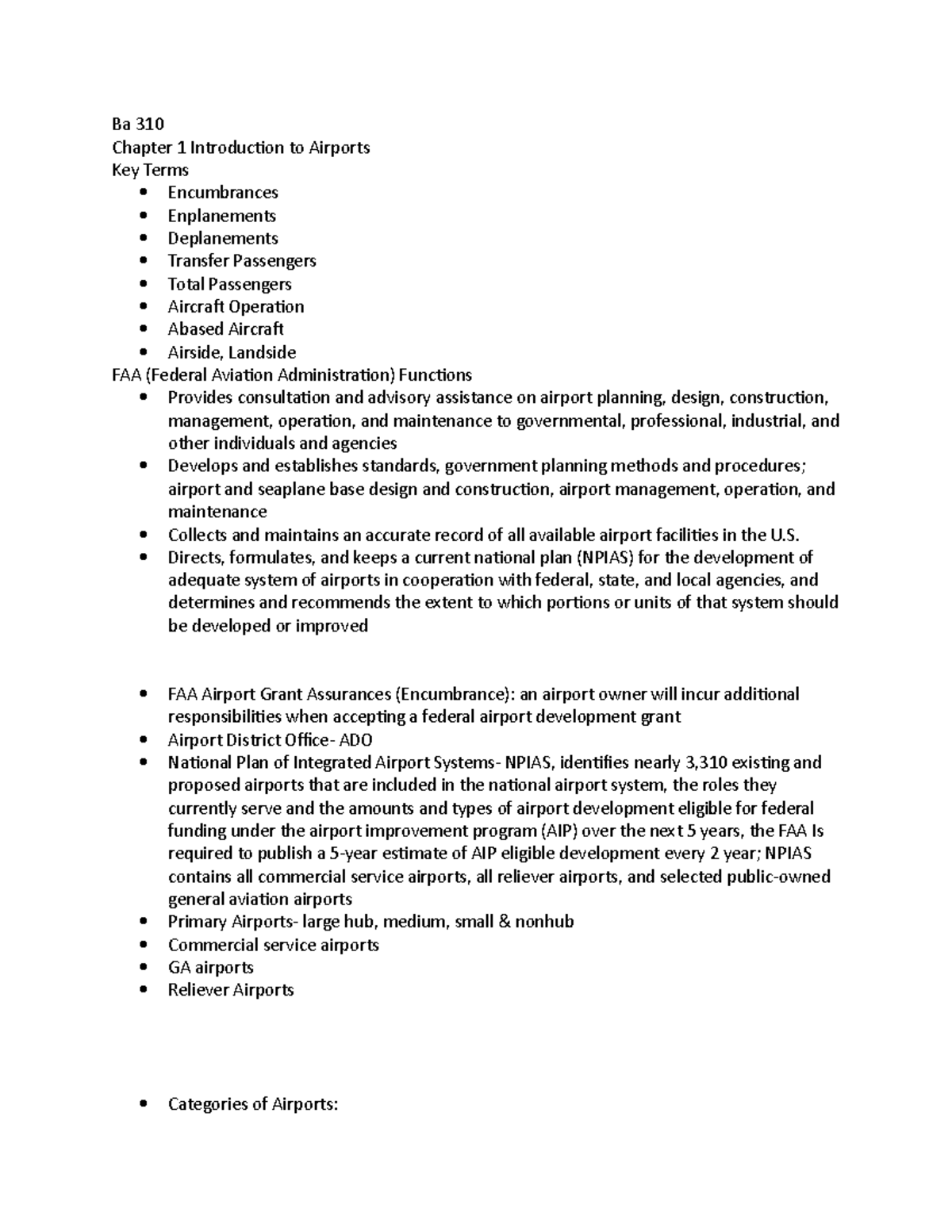 Ba 310 Chapter 1 Notes - Introduction to Airports - Ba 310 Chapter 1 ...