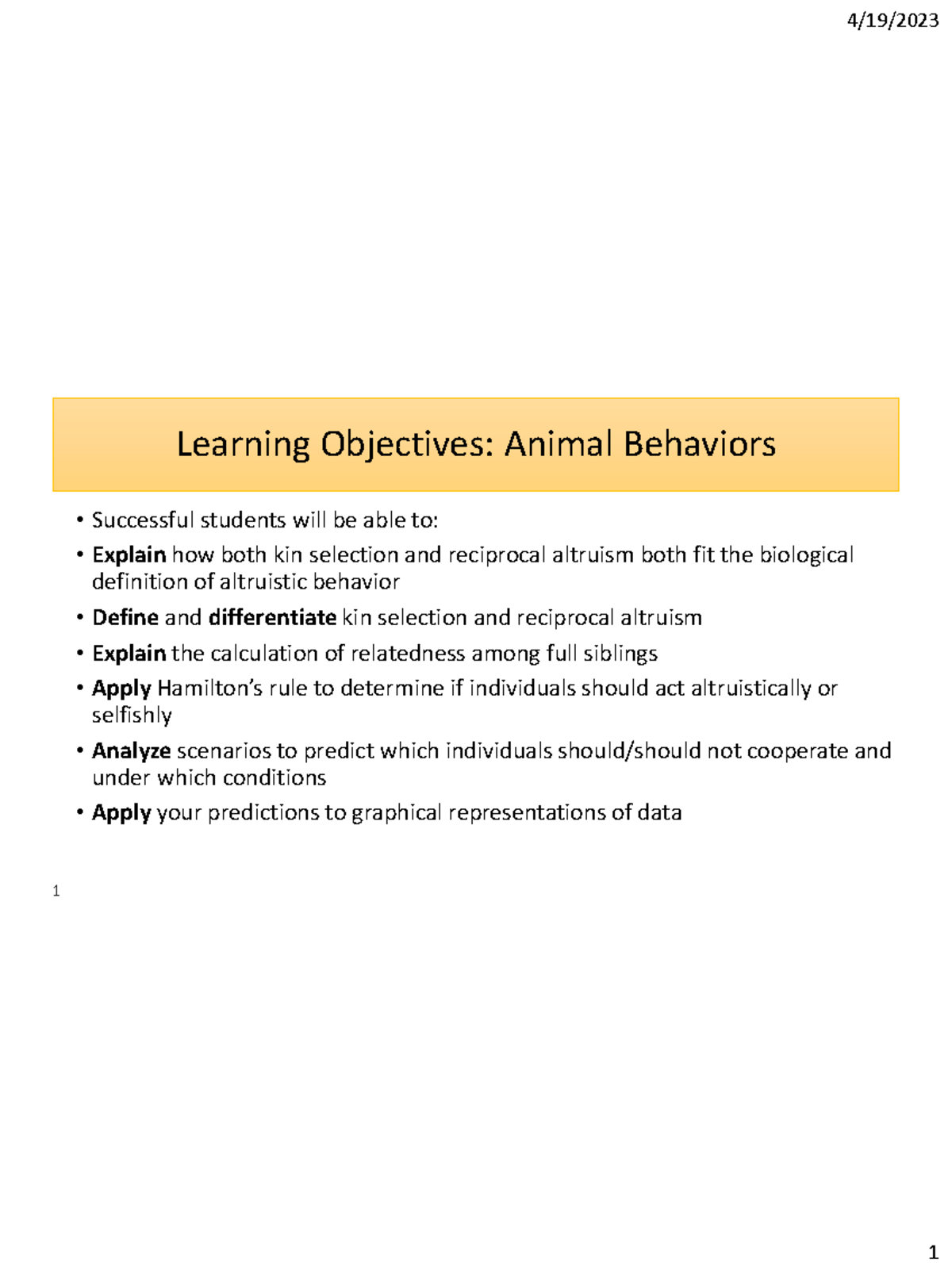 Animal Behavior - Learning Objectives: Animal Behaviors • Successful ...