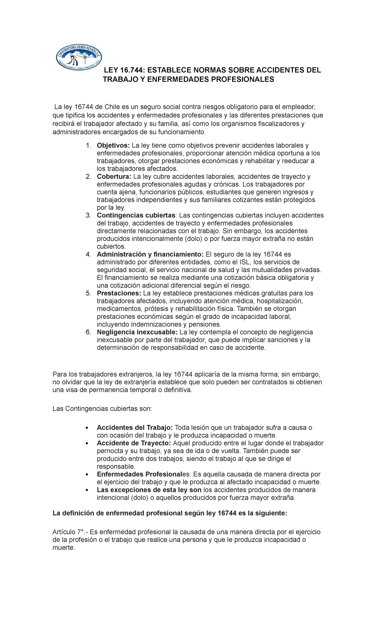 LEY 16744 - ley - LEY 16: ESTABLECE NORMAS SOBRE ACCIDENTES DEL TRABAJO ...