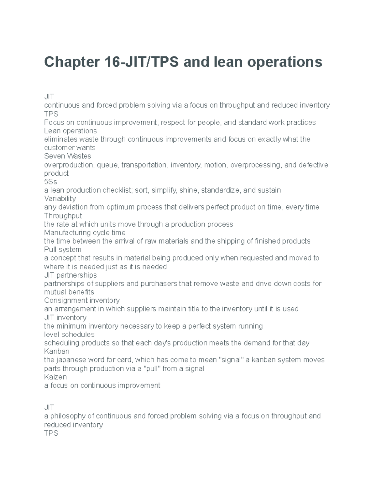 Chapter 16 Jit And Lean Operations Chapter 16 Jit Tps And Lean