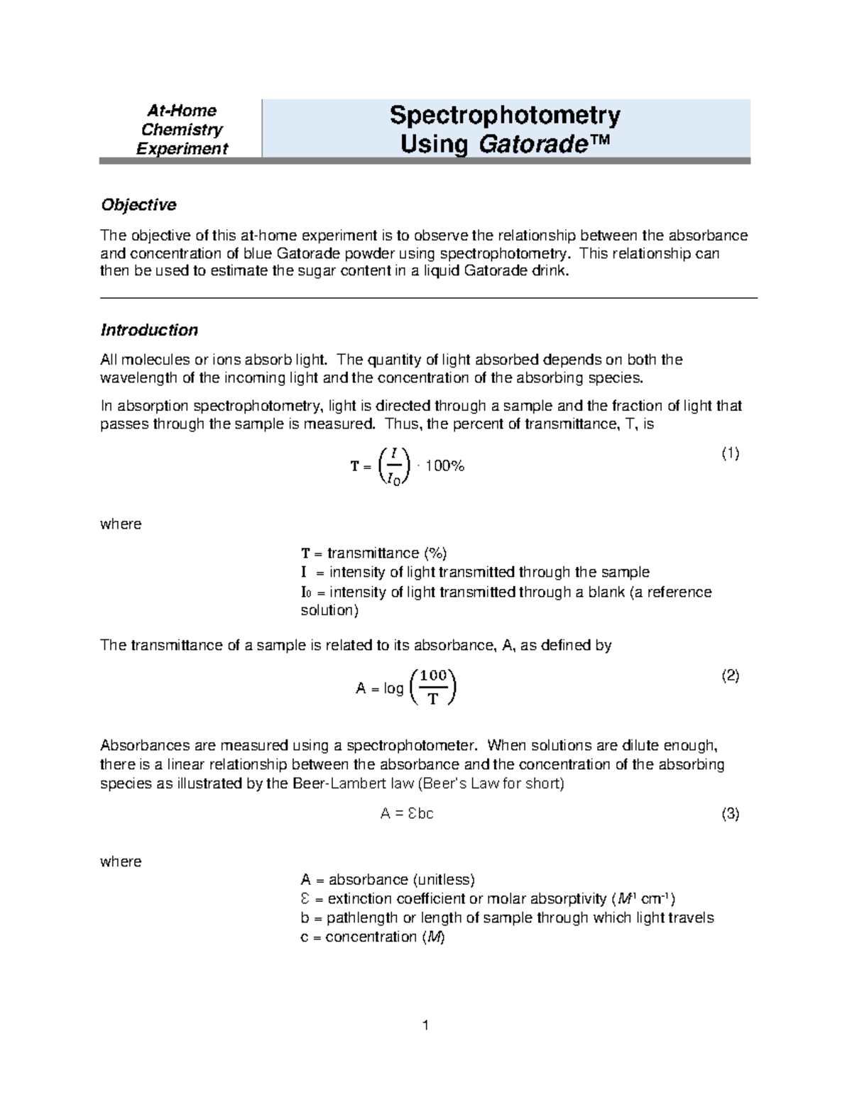 Chemistry Experiment Spectrophotometry Using Objective - Studocu