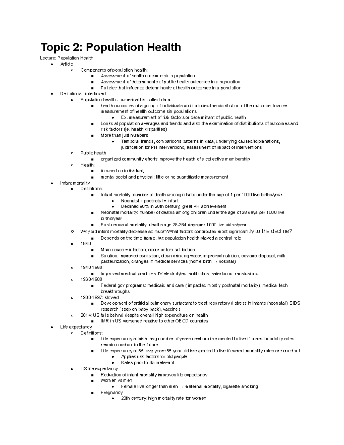 Pubhlth 200 Lecture 2 Notes - Population Health - Topic 2: Population ...