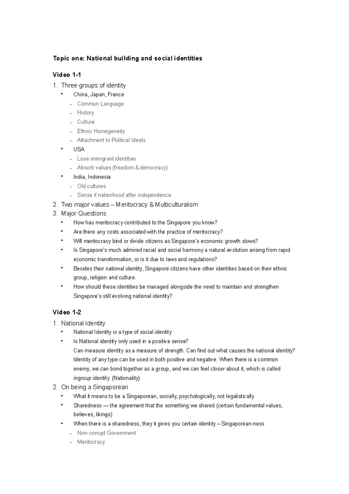 GESS1025 Content - The lec notes - Topic one: National building and ...