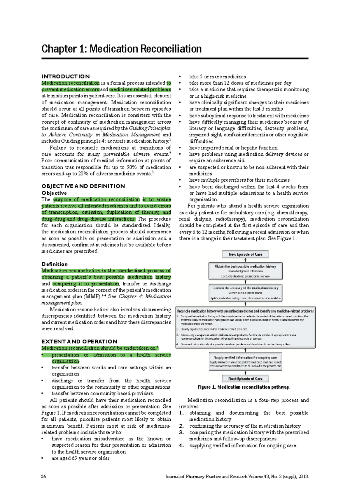 Chapter 1 - Medication Reconciliation - S6 Journal of Pharmacy Practice ...