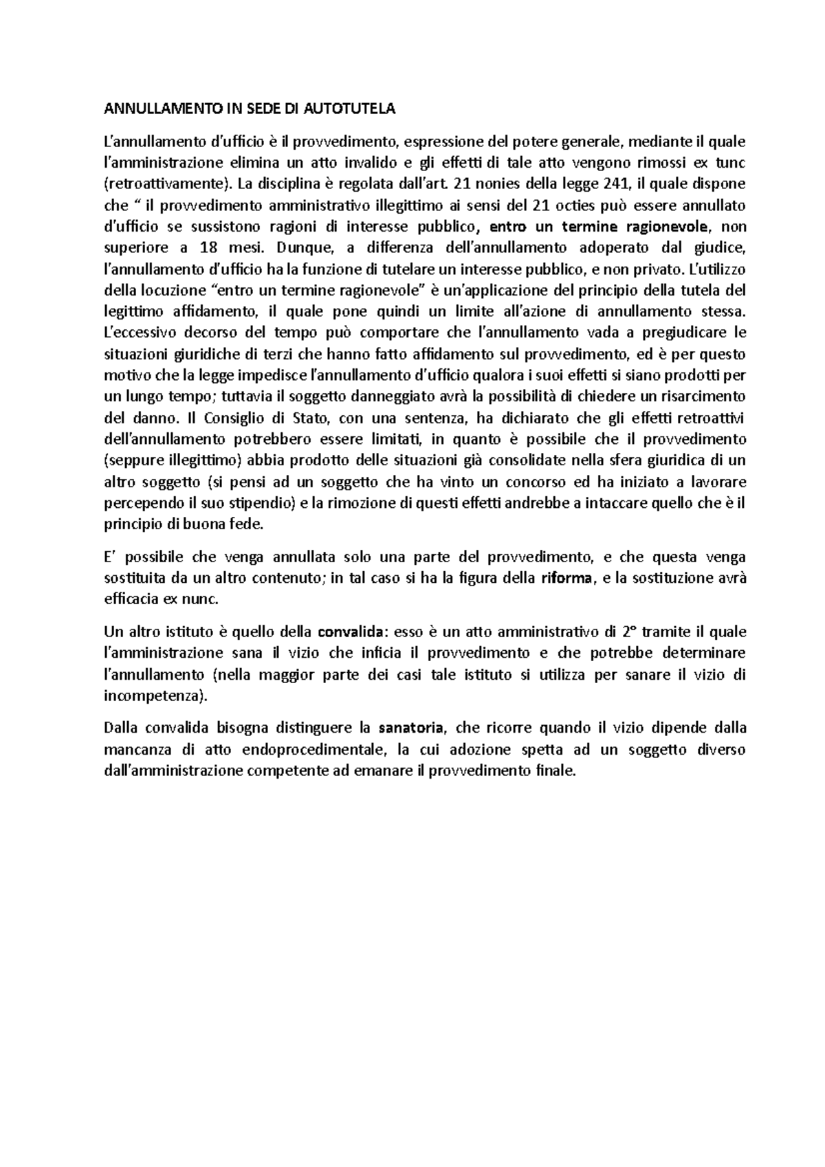 Autotutela Riassunto del paragrafo Manuale di diritto amministrativo ANNULLAMENTO IN SEDE Autotutela Riassunto del paragrafo Manuale di diritto amministrativo ANNULLAMENTO IN SEDE