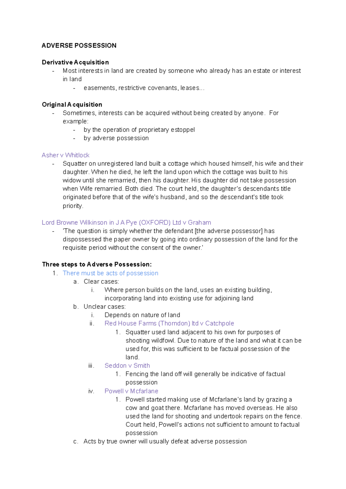 Adverse Possession - Full Study Notes. - ADVERSE POSSESSION Derivative ...