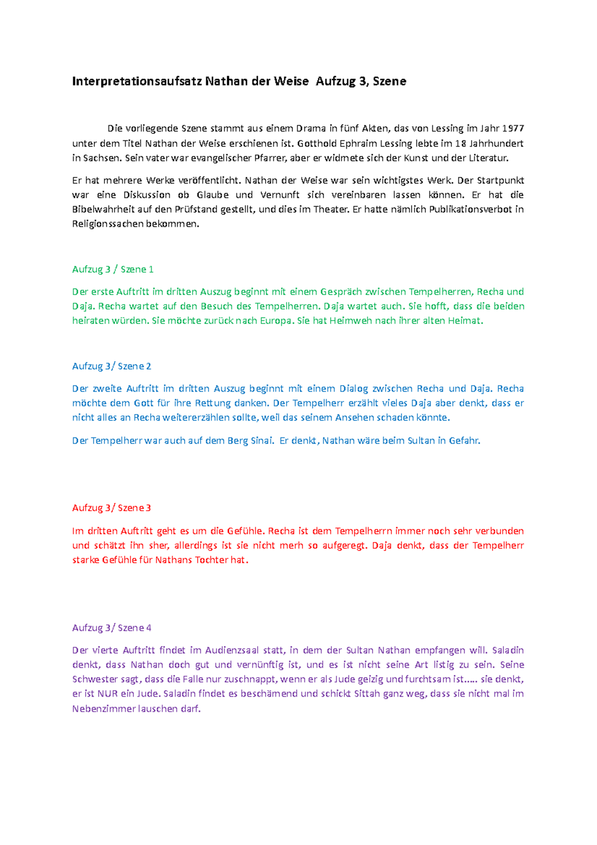 Nathan Der Weise 3 Aufzug Zusammenfassung Nathan der Weise Interpretationsaufsatz - Interpretationsaufsatz Nathan