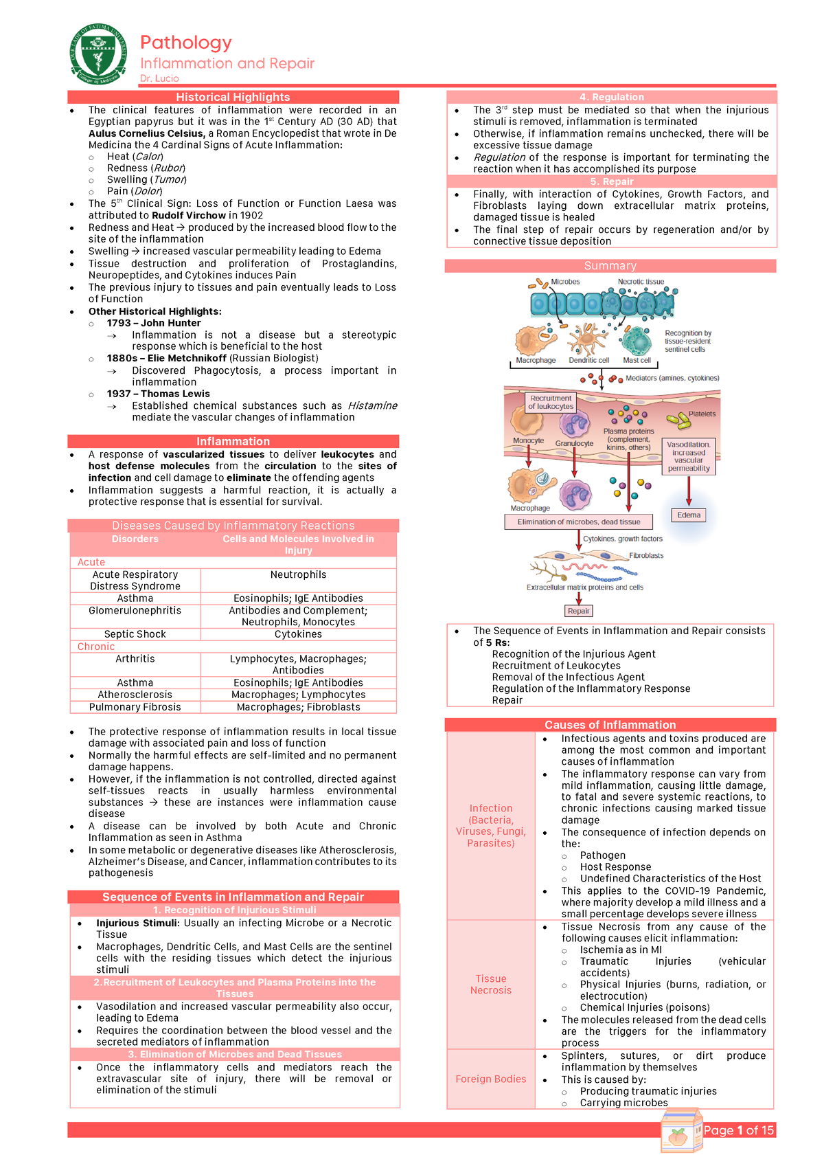 Inflammation and Repair - Historical Highlights The clinical features ...