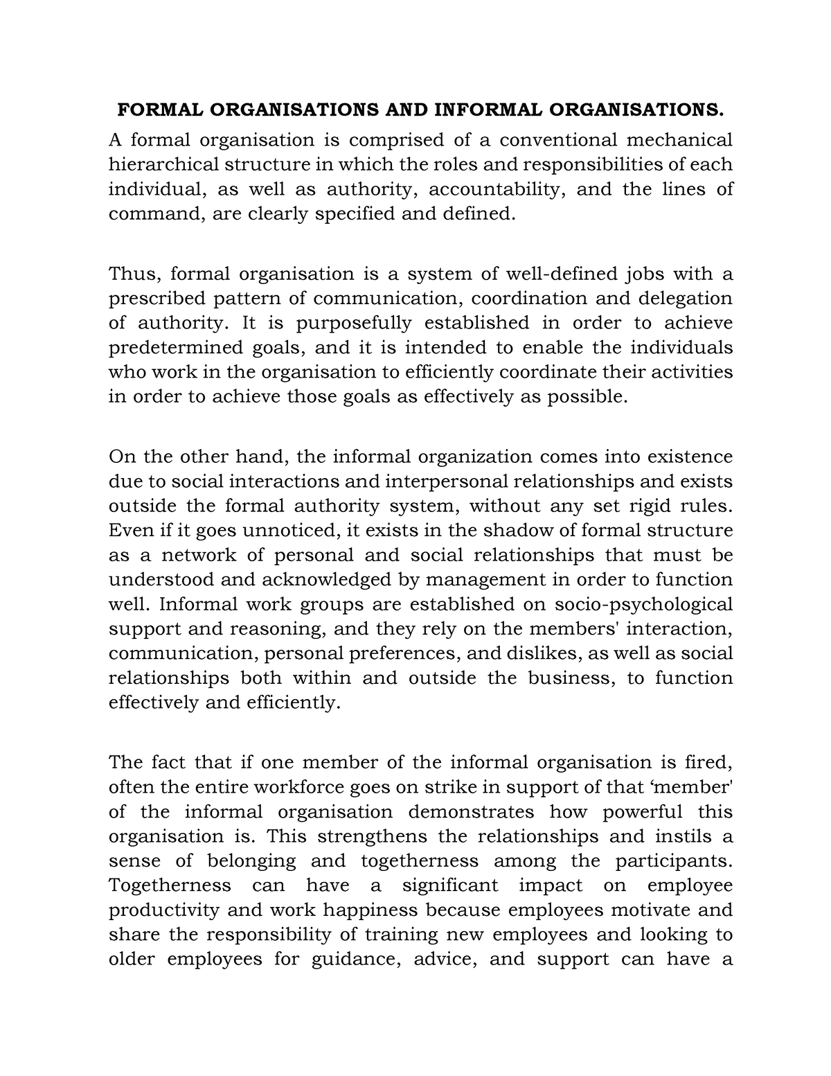 formal and informal organisations essay