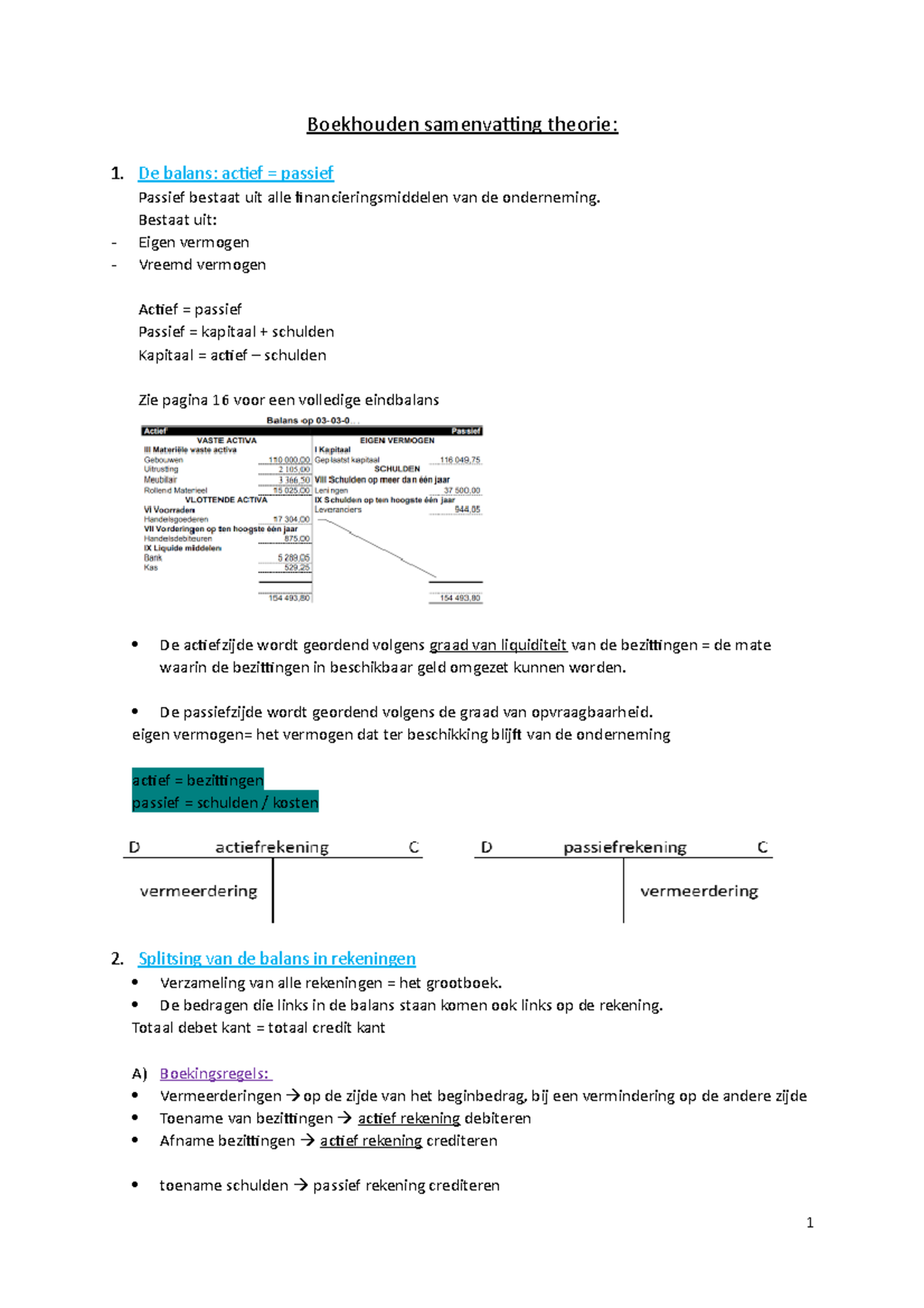 Boekhouden Samenvatting Theorie - De Balans: Actief = Passief Passief ...