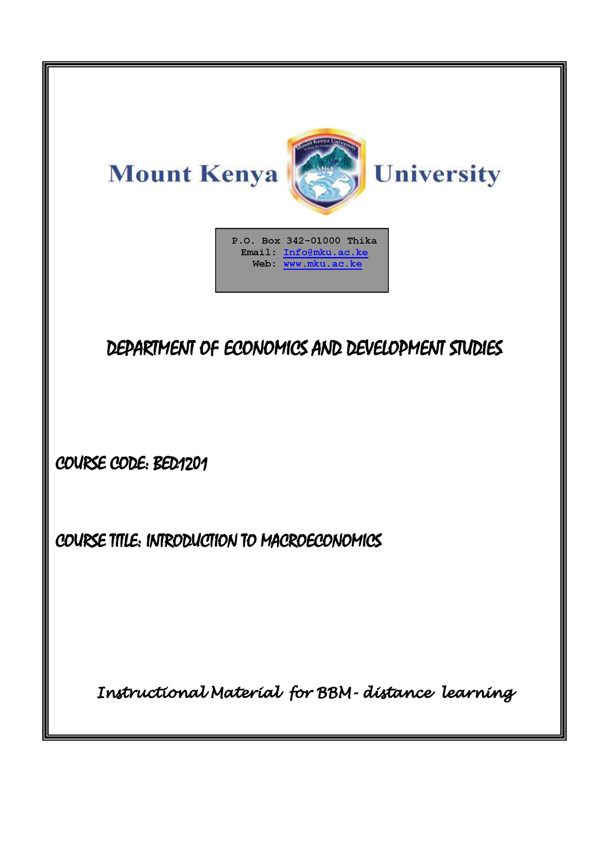 BED1201 Introduction To Macroeconomics-2 - P. Box 342-01000 Thika Email ...