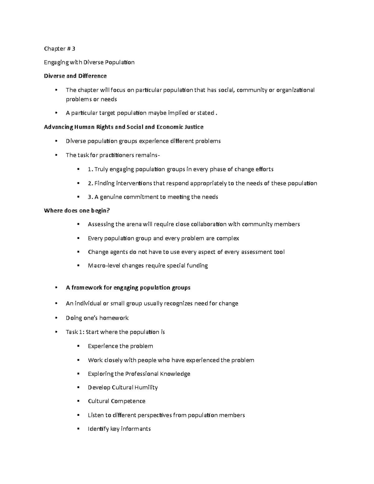 DOC8 - Chapter 3notes - Chapter # 3 Engaging with Diverse Population ...