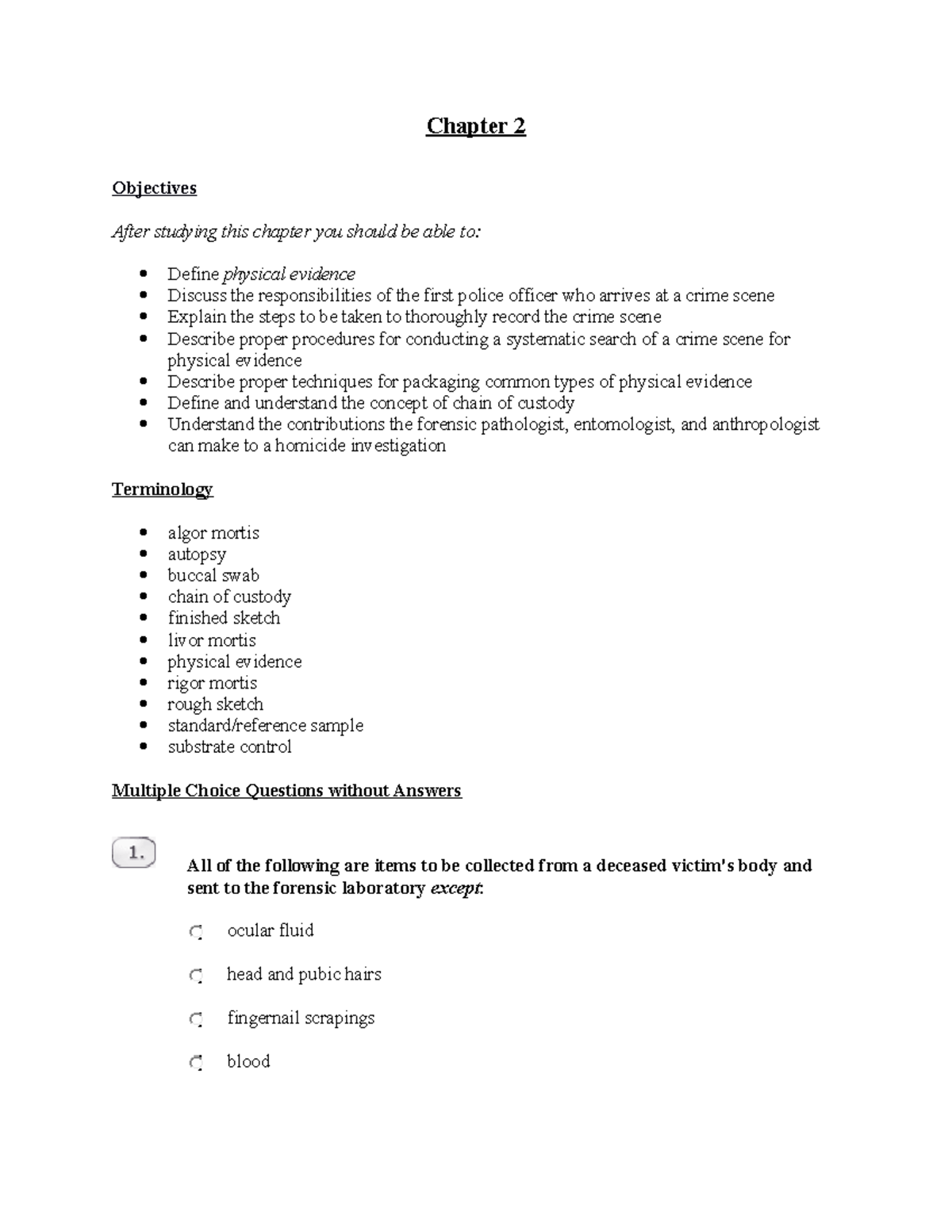 Forensic Science CHAP 2 - Chapter 2 Objectives After studying this ...