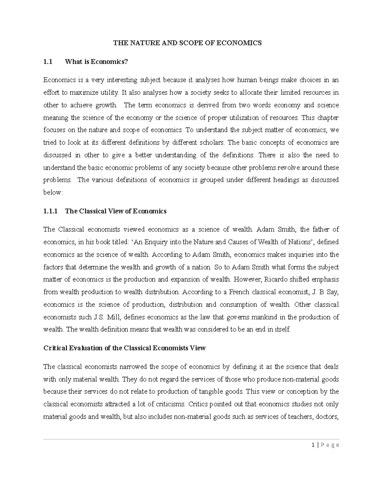 Natureand Scopeof Economics 1 - THE NATURE AND SCOPE OF ECONOMICS 1 ...