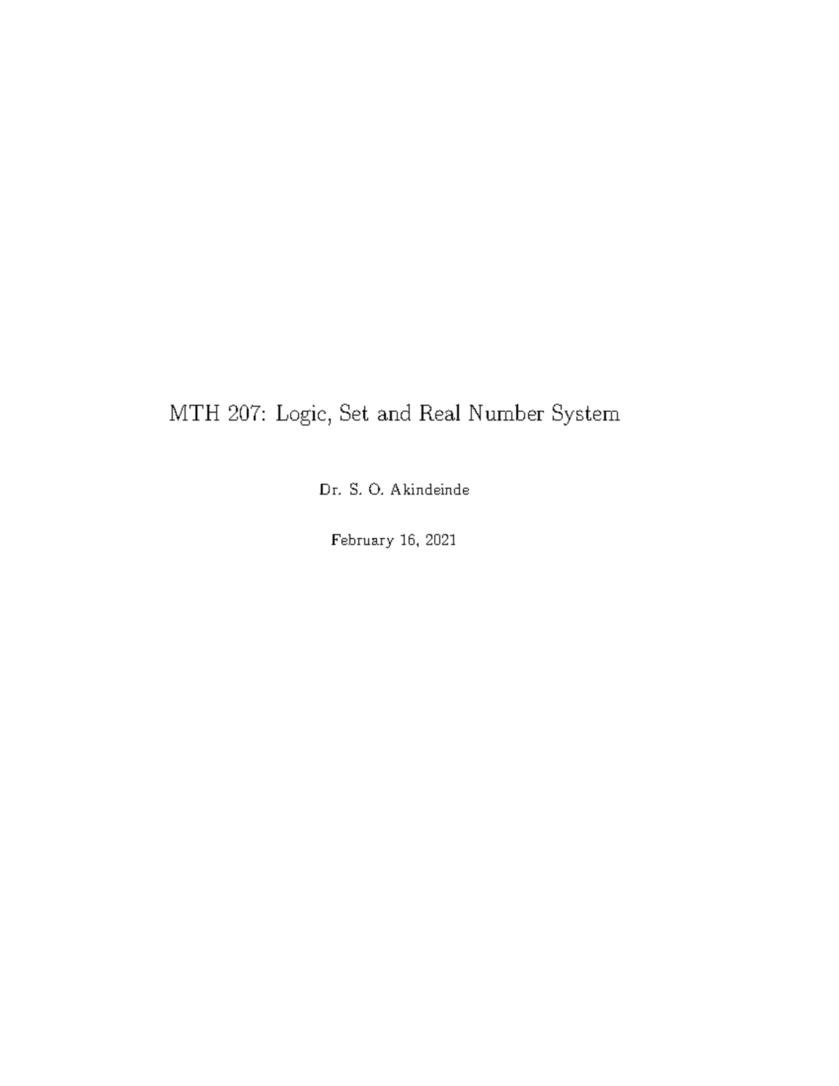 Mth207 Lecture Notes Mth 207 Logic Set And Real Number System Mth