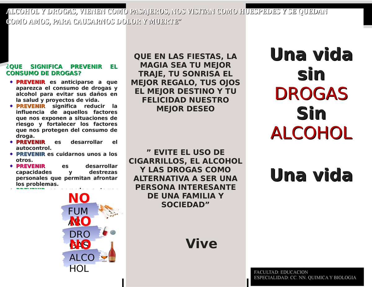 Triptico De Las Drogas 4 Una Vidauna Vida Sin Sin Drogas Drogas Sin Sin Alcohol Alcohol Una 2560