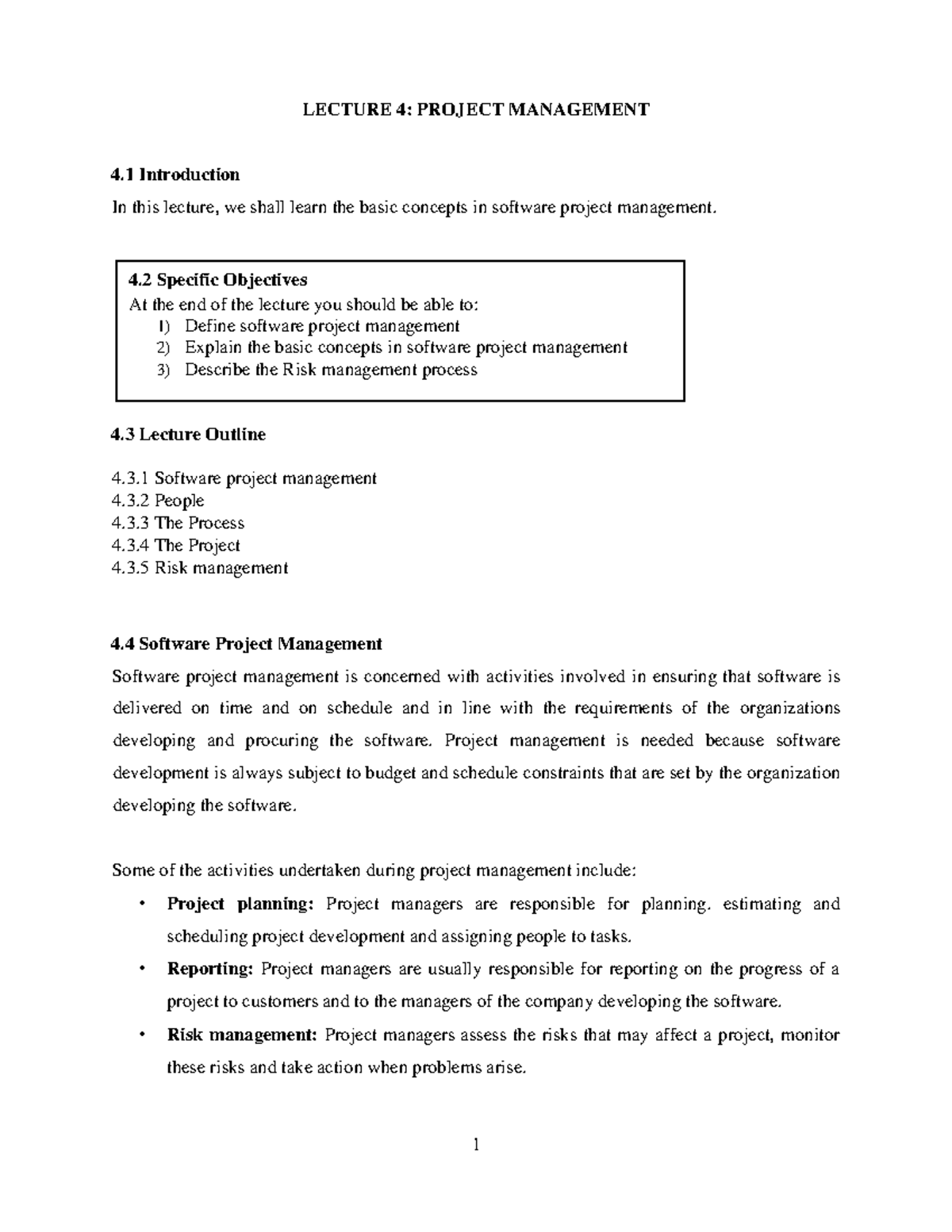 L4 SEP Project Management - LECTURE 4: PROJECT MANAGEMENT 4 ...