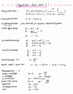 Mekanik 2 - Sammanfattning - Sammanfattning Av Mekanik II 1 ...