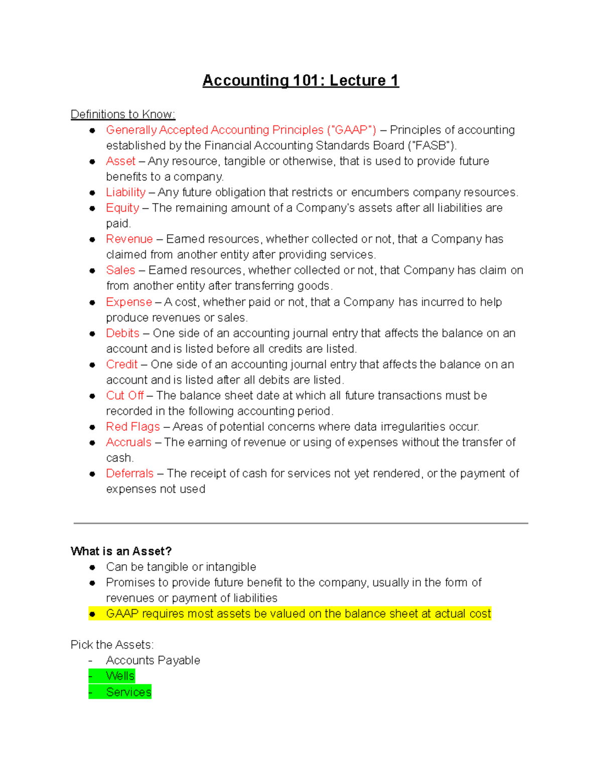 Accounting 101 lecture 1 - Accounting 101: Lecture 1 Definitions to ...