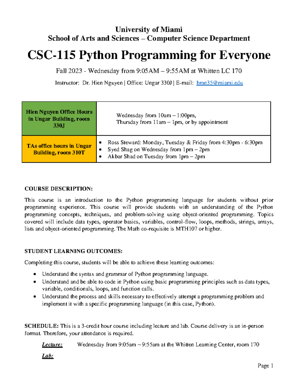 CSC115-Ref2396-Python Programming for Everyone Course Syllabus (Fall ...