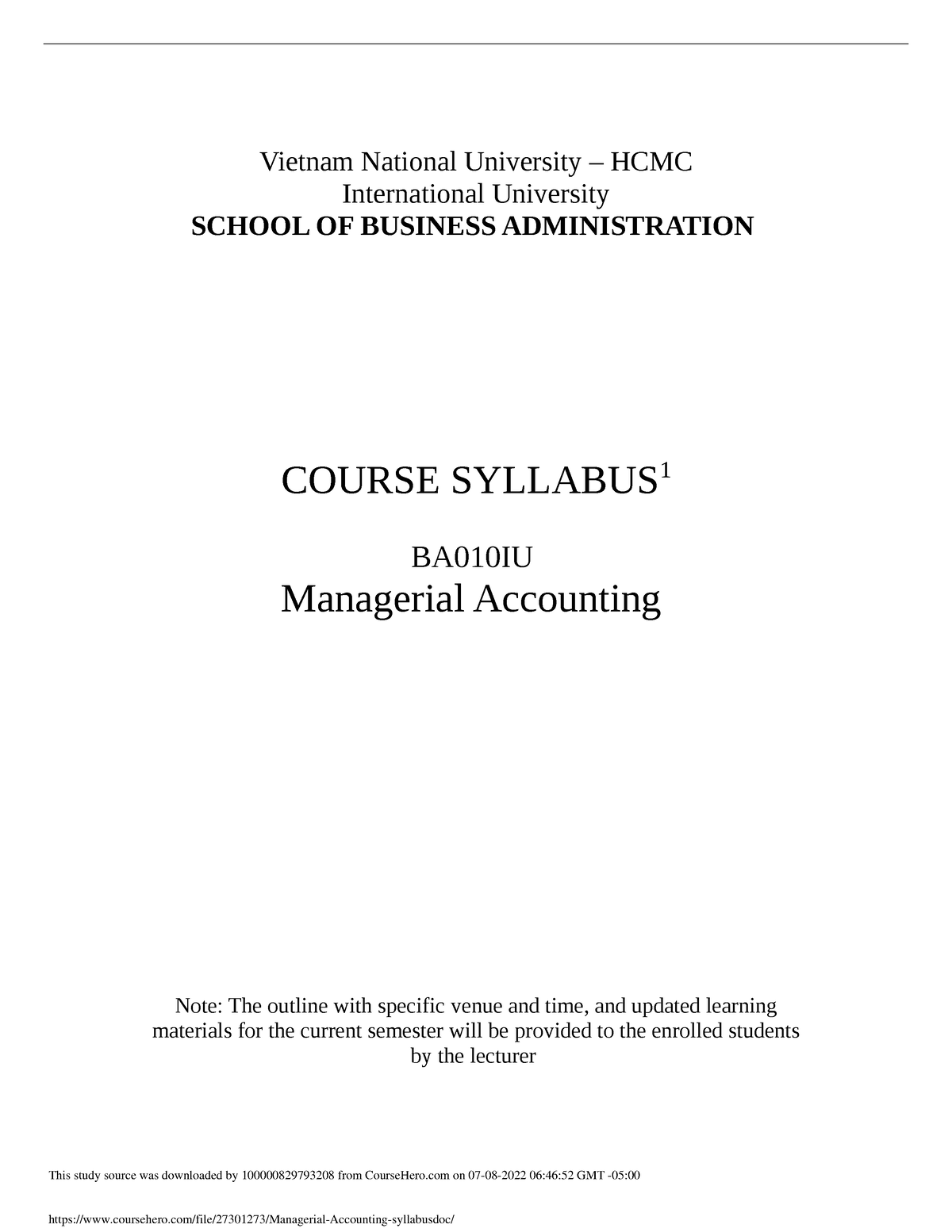 Managerial Accounting Syllabus - Vietnam National University – HCMC ...