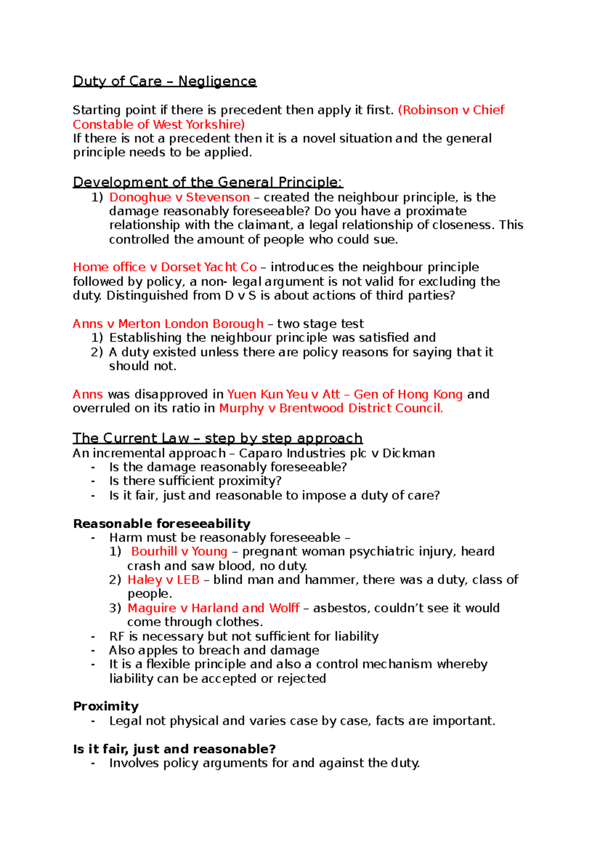 Duty of Care - Lecture notes 2/3 - Duty of Care – Negligence Starting ...