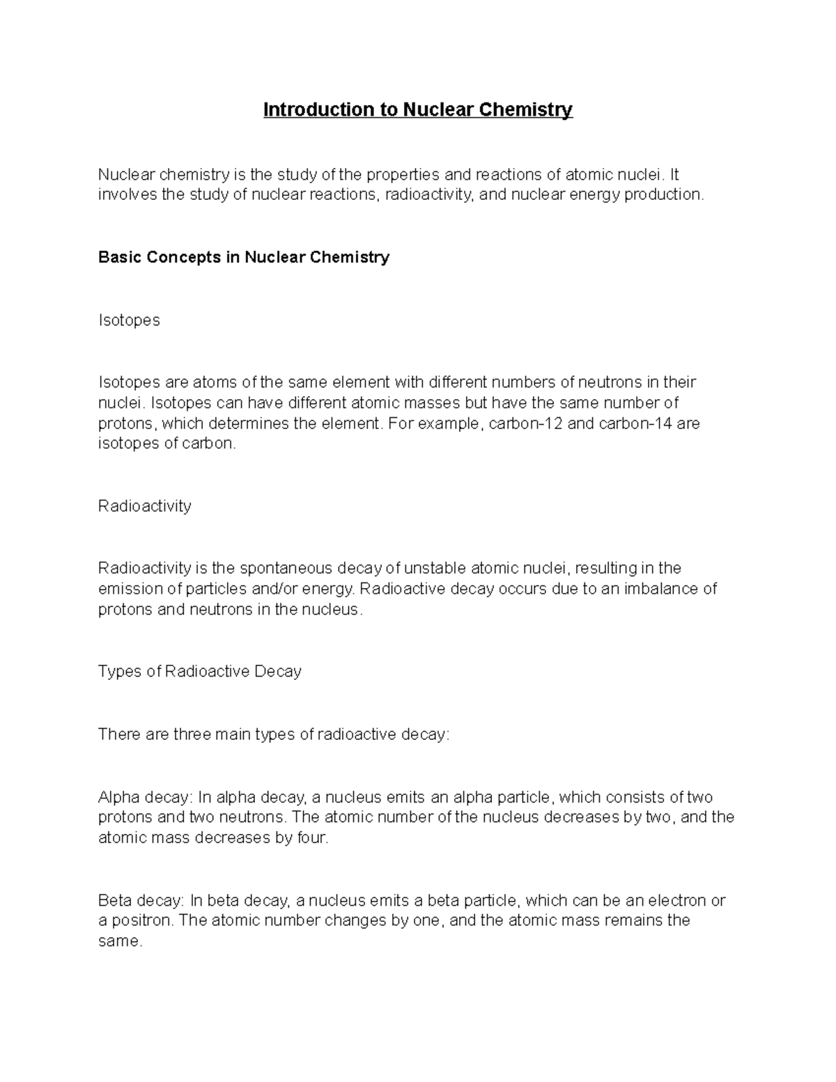 nuclear chemistry essay questions